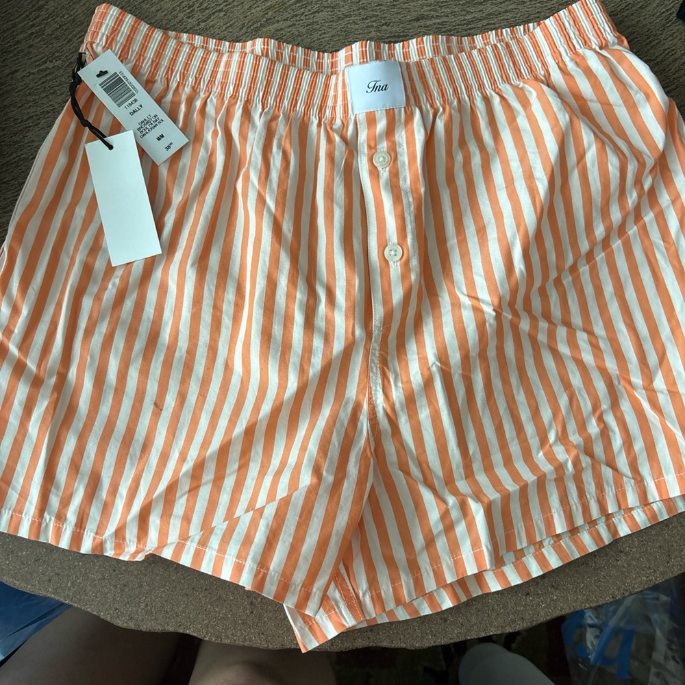 Aritzia Women's Orange and White Striped Shorts
